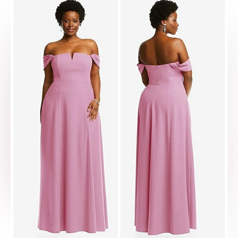 Dessy Off-the-Shoulder Pleated Cap Sleeve A-Line Maxi Dress Powder Pink Size 24W